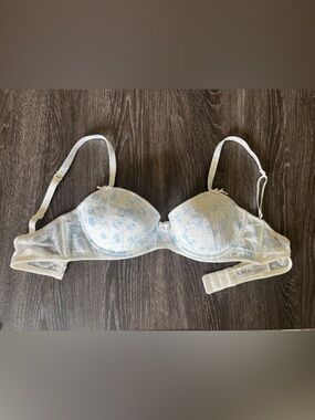 Forever 21 White Bra with Light Blue Floral Print - Women Intimates